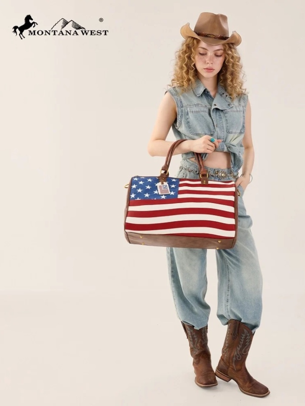 Montana West American Flag Duffle Weekender Bag - Red